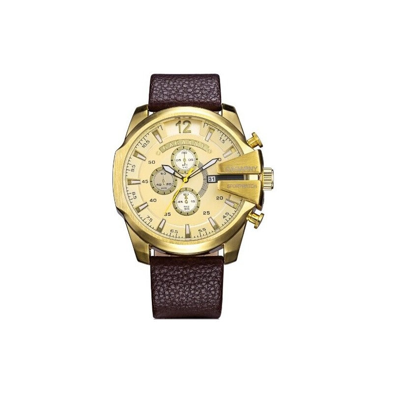 Cagarny - military sports watch - leather strap - stainless steelWatches