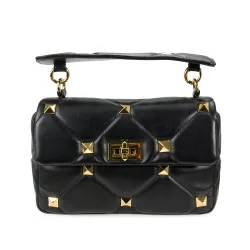 Bolsa luxuosa - com rebites / alça de corrente / alça - couro genuíno