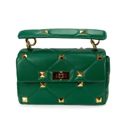 Bolsa luxuosa - com rebites / alça de corrente / alça - couro genuíno