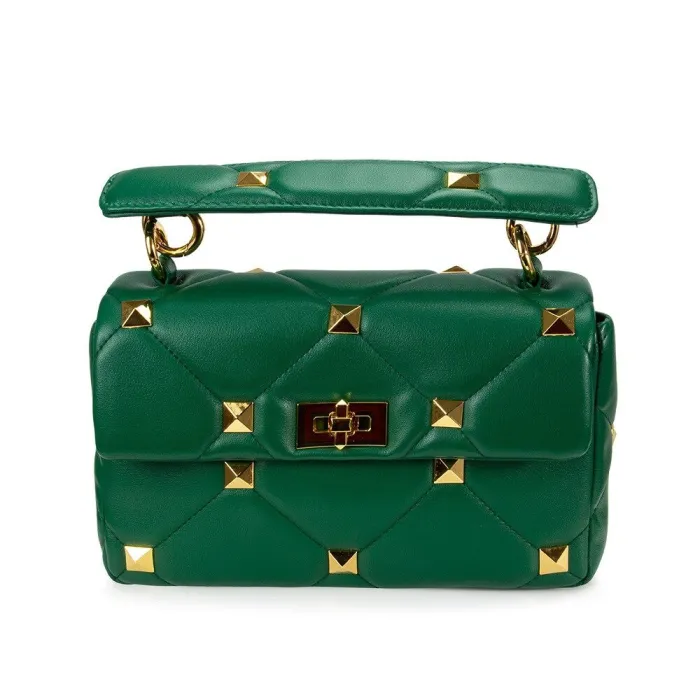 Luxurious bag - with rivets / chain strap / handle - genuine leatherHandbags