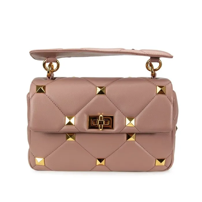 Bolsa luxuosa - com rebites / alça de corrente / alça - couro genuíno