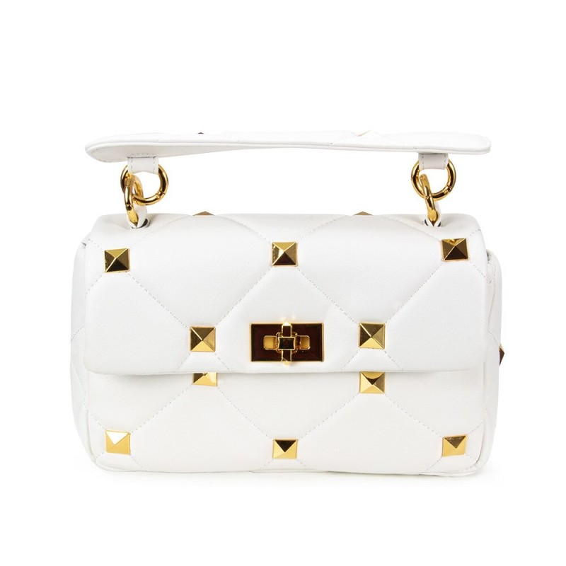 Luxurious bag - with rivets / chain strap / handle - genuine leatherHandbags