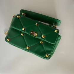 Luxurious bag - with rivets / chain strap / handle - genuine leatherHandbags
