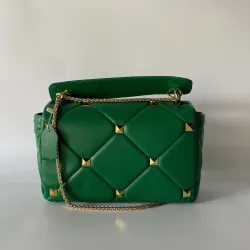 Bolsa luxuosa - com rebites / alça de corrente / alça - couro genuíno