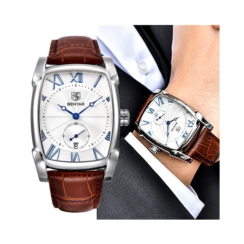 BENYAR - relógio de quartzo luxuoso - à prova d'água - pulseira de couro