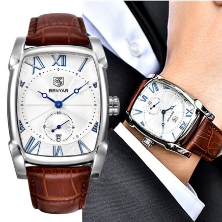 BENYAR - relógio de quartzo luxuoso - à prova d'água - pulseira de couro