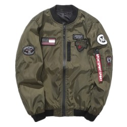 Bomber - jaqueta piloto - corta-vento curto - dupla face - com remendos / zíper - tipo slim