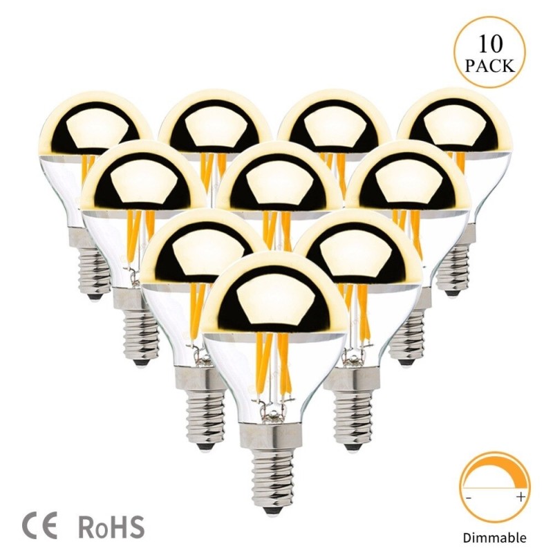 Lâmpada LED - bolha de espelho G45 ouro - regulável - branco quente - 4W - E12 - E14 - 10 peças
