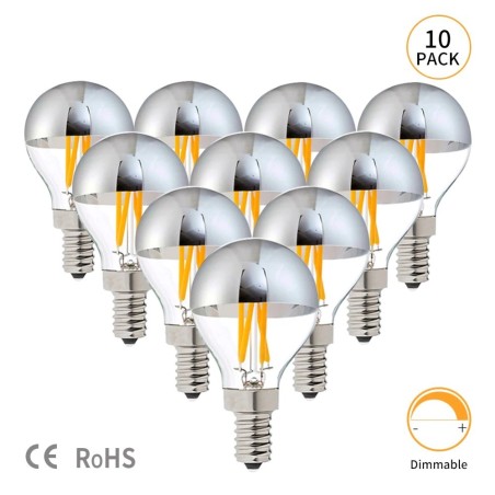 Lâmpada LED - globo espelhado prata G45 - regulável - branco quente - 4W - E12 - E14 - E26 - E27 - 10 peças