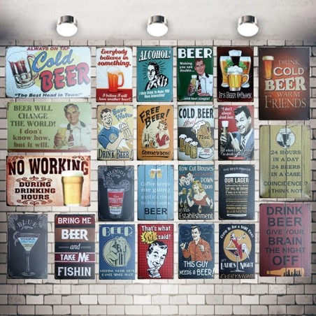 Cartaz vintage - placa de parede de metal - coquetel - bebida - cerveja