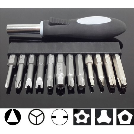 Screwdriver set - S2 steel - 1/4 hex - magnetic handle - bits - U-type - Y-type - star - triangleBits & drills