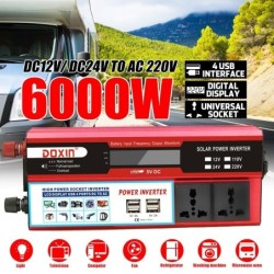 Conversor de carregamento de carro - inversor de energia solar - 6000W - Transformador de tensão DC 12/24V para AC 220V