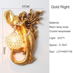 Luminária de parede de cristal luxuoso - sereia de ouro com bola