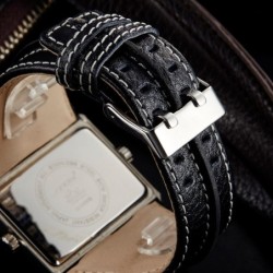 SINOBI - relógio de quartzo masculino da moda - fuso horário duplo - pulseira de couro