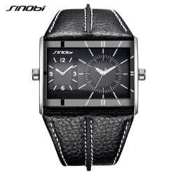 SINOBI - relógio de quartzo masculino da moda - fuso horário duplo - pulseira de couro