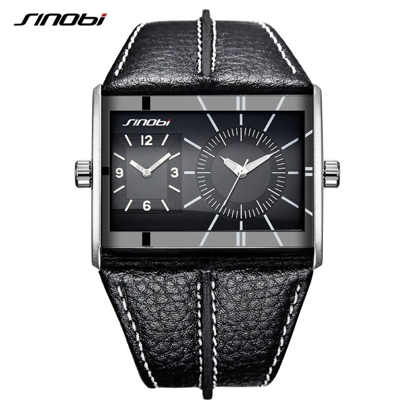 SINOBI - relógio de quartzo masculino da moda - fuso horário duplo - pulseira de couro