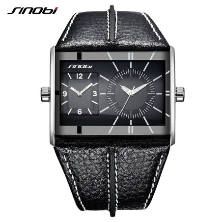 SINOBI - relógio de quartzo masculino da moda - fuso horário duplo - pulseira de couro