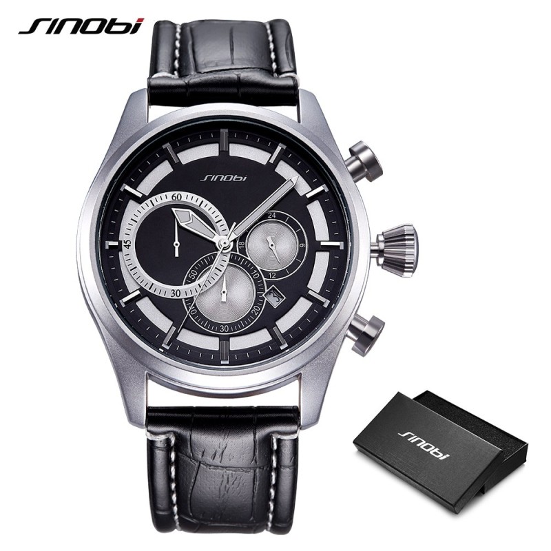 SINOBI - elegante relógio de quartzo multifuncional - cronógrafo - pulseira de couro