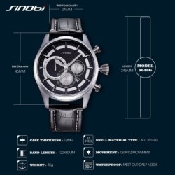SINOBI - elegante relógio de quartzo multifuncional - cronógrafo - pulseira de couro