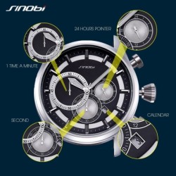 SINOBI - elegante relógio de quartzo multifuncional - cronógrafo - pulseira de couro