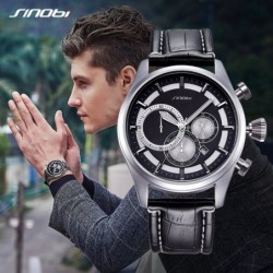 SINOBI - elegante relógio de quartzo multifuncional - cronógrafo - pulseira de couro