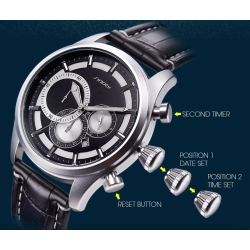 SINOBI - elegante relógio de quartzo multifuncional - cronógrafo - pulseira de couro