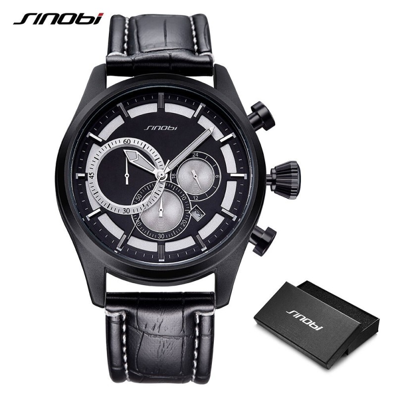 SINOBI - elegante relógio de quartzo multifuncional - cronógrafo - pulseira de couro