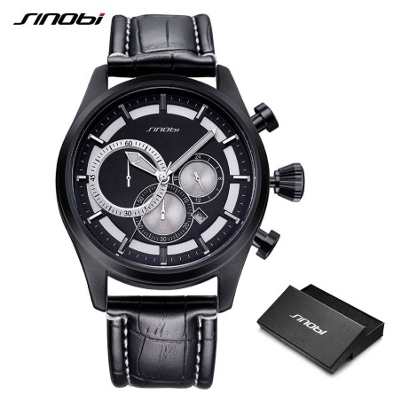 SINOBI - elegante relógio de quartzo multifuncional - cronógrafo - pulseira de couro