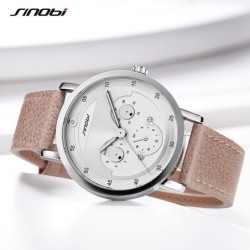 SINOBI - elegante relógio de quartzo - pulseira de couro - design de rosto sorridente