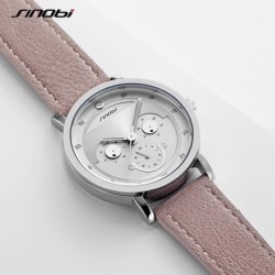SINOBI - elegante relógio de quartzo - pulseira de couro - design de rosto sorridente