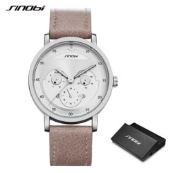 SINOBI - elegante relógio de quartzo - pulseira de couro - design de rosto sorridente