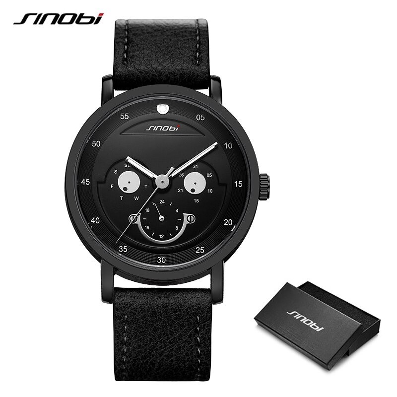SINOBI - stylish quartz watch - leather strap - smile face designWatches