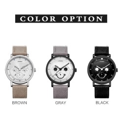 SINOBI - elegante relógio de quartzo - pulseira de couro - design de rosto sorridente