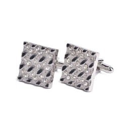 Botões de punho quadrados na moda - com strass / esmalte preto