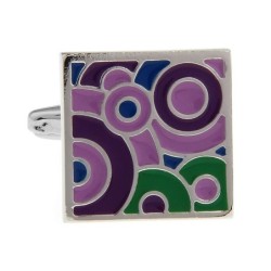 Botões de punho quadrados na moda - mosaico roxo