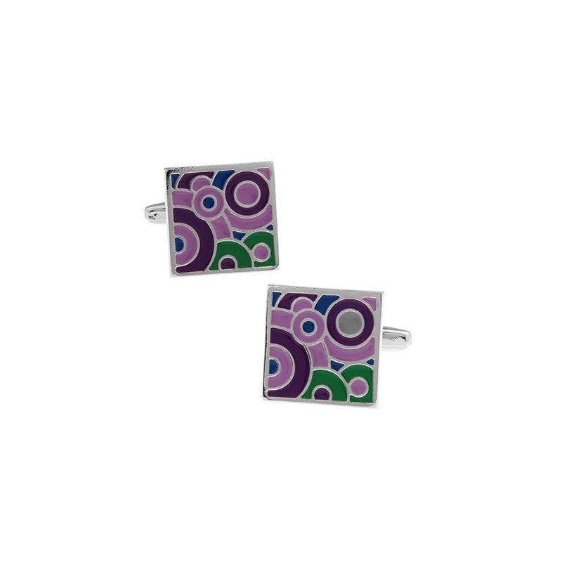 Botões de punho quadrados na moda - mosaico roxo