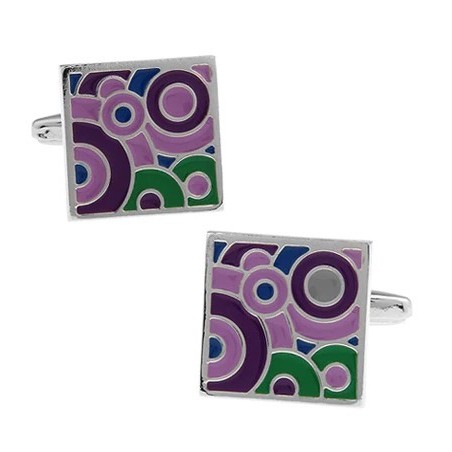 Botões de punho quadrados na moda - mosaico roxo