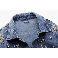 Jaqueta jeans curta vintage - com diamantes / furos