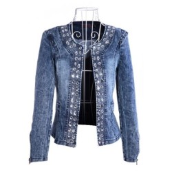 Jaqueta jeans curta elegante - com lantejoulas / cristais - slim