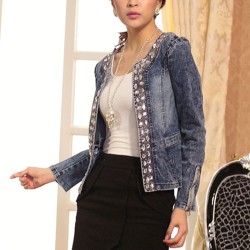 Jaqueta jeans curta elegante - com lantejoulas / cristais - slim