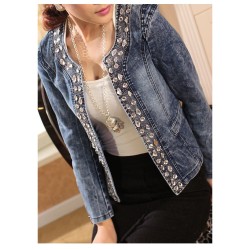 Jaqueta jeans curta elegante - com lantejoulas / cristais - slim