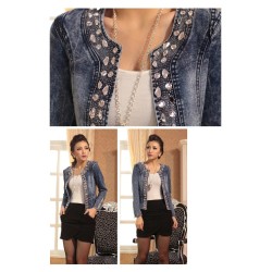 Jaqueta jeans curta elegante - com lantejoulas / cristais - slim