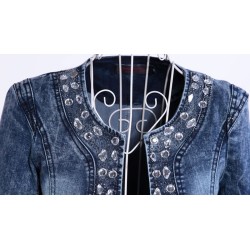 Jaqueta jeans curta elegante - com lantejoulas / cristais - slim