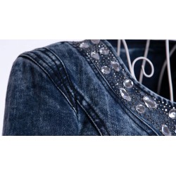 Jaqueta jeans curta elegante - com lantejoulas / cristais - slim