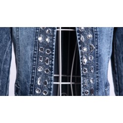 Jaqueta jeans curta elegante - com lantejoulas / cristais - slim