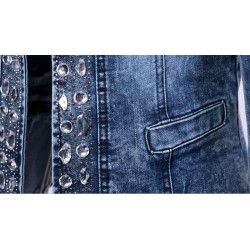 Jaqueta jeans curta elegante - com lantejoulas / cristais - slim
