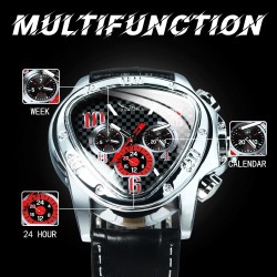 Jaragar - luxuoso relógio esportivo automático - mostrador geométrico triangular - pulseira de couro genuíno