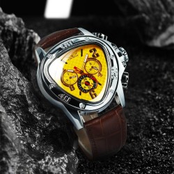 Jaragar - luxuoso relógio esportivo automático - mostrador geométrico triangular - pulseira de couro genuíno