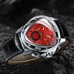 Jaragar - luxuoso relógio esportivo automático - mostrador geométrico triangular - pulseira de couro genuíno
