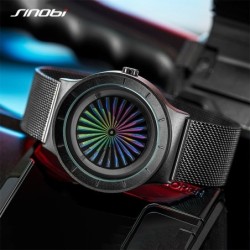 SINOBI - relógio de quartzo criativo - mostrador colorido - pulseira de malha de aço inoxidável